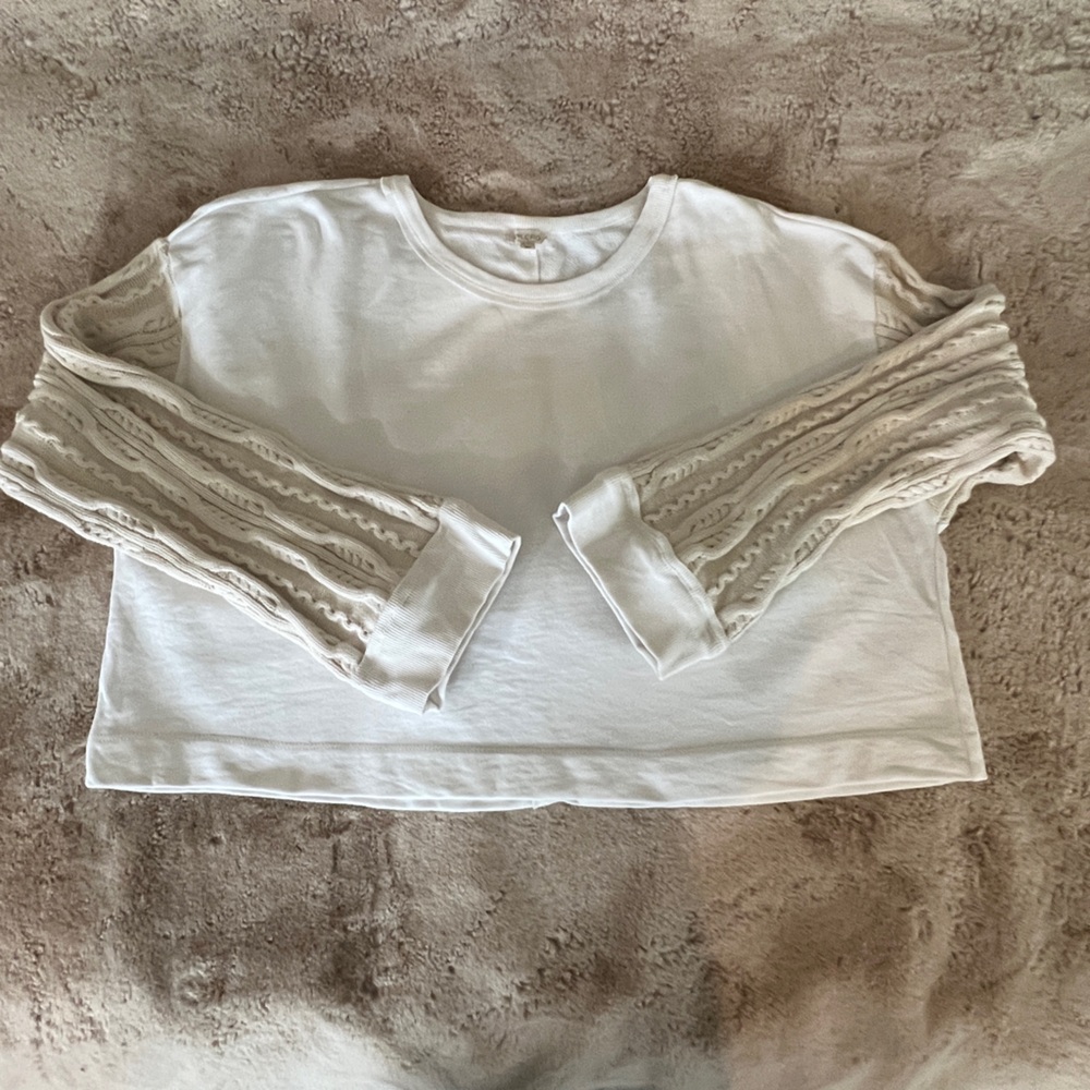 Anthropologie Pilcro Cropped Sweatshirt with Crotchet Knit Sleeves